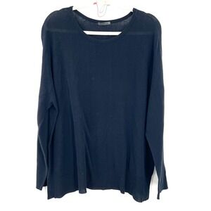 OSKA cotton round neck navy blue sweater lightweight scandi-chic lagenlook 2 8